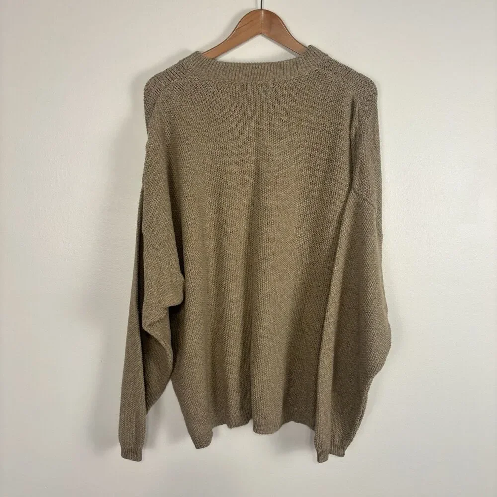 VTG Eddie Bauer NWT Henley Sweater Mens 2XL Tan Textured Knit Long Sleeve Button